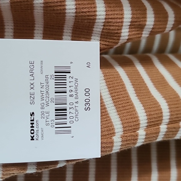 CROFT & BARROW WOMENS BROWN AND WHITE PLUS SIZE STRIPED LONG SLEEVE TOP SIZE XXL - Picture 5 of 12